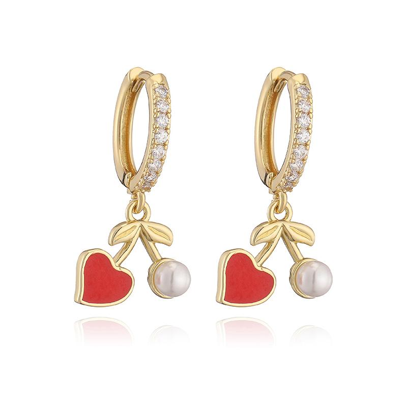 HECHENG,Fruit Party Sweet Cute Strawberry Cherry Shape Pendant Brass Earrings Women's Fashion Jewellery 1 Pair