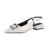 Lacquer Leather 3cm Heel Height Korean Version Sandals for Women 2024 Summer New Shallow Mouth Pointed Back Empty Sandals