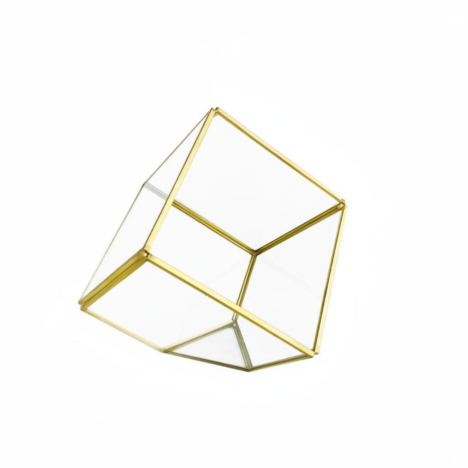 Geometric Glass Terrarium Multipurpose Glass Geometric Terrarium Drought-Resistant Plants Planter Container Handmade Brass Frame