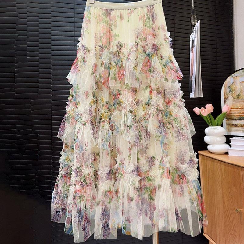 Skirt for Women Casual Versatile Floral Print Elastic High Waist Long LooseTrousers Stretchy Slim Skirt