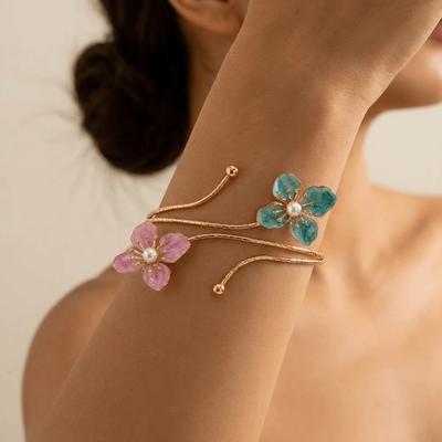 Bohemian Open Arm Bangle Drip Oil Armband Exquisite Flower Bracelet  Hand Jewelry
