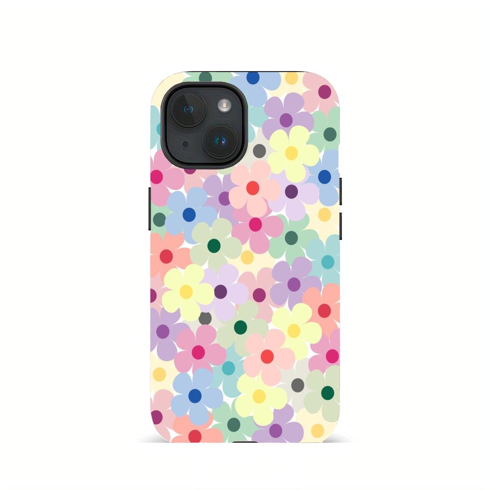Colorful flower pattern 2-in-1 phone case suitable for iPhone17 16 15 14 13 12 11Pro/Max/Plus anti drop and shockproof backcover