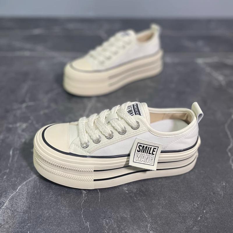 Popular Platform White Shoes Women's Spring Summer Breathable Heightening Board Shoes 2025 New Versatile Casual Sports Canvas Shoes