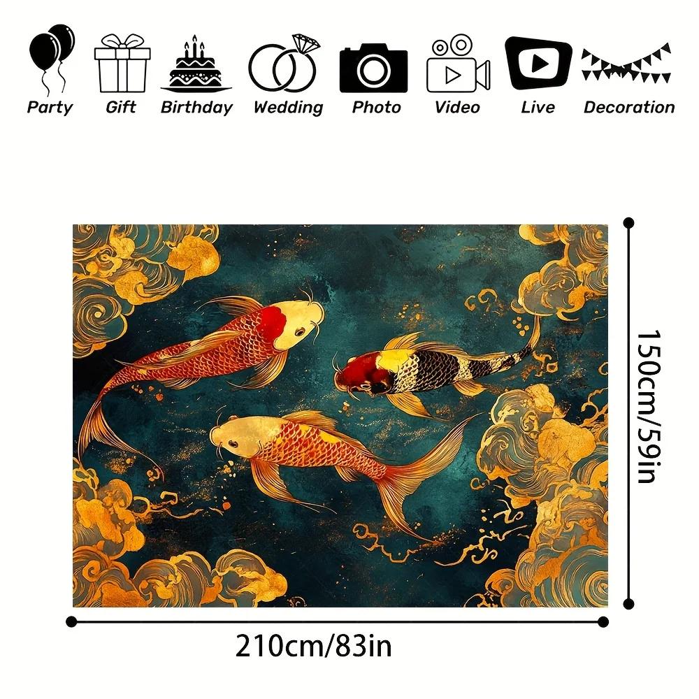 VIKAMA Lucky Koi Fish Tapestry Traditional Japanese Art Koi and Golden Clouds Wall Hanging Background Cloth for Home1