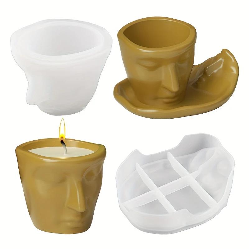 

Placa de taza de café con cara abstracta 3D, molde de silicona, bandeja de almacenamiento artesanal, molde para taza de vela