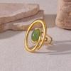 Vintage Green Stone Open Stainless Steel Rings For Women Fashion Gold Color Flower Zircon Ring Jewelry Aesthetic Anillos Gift