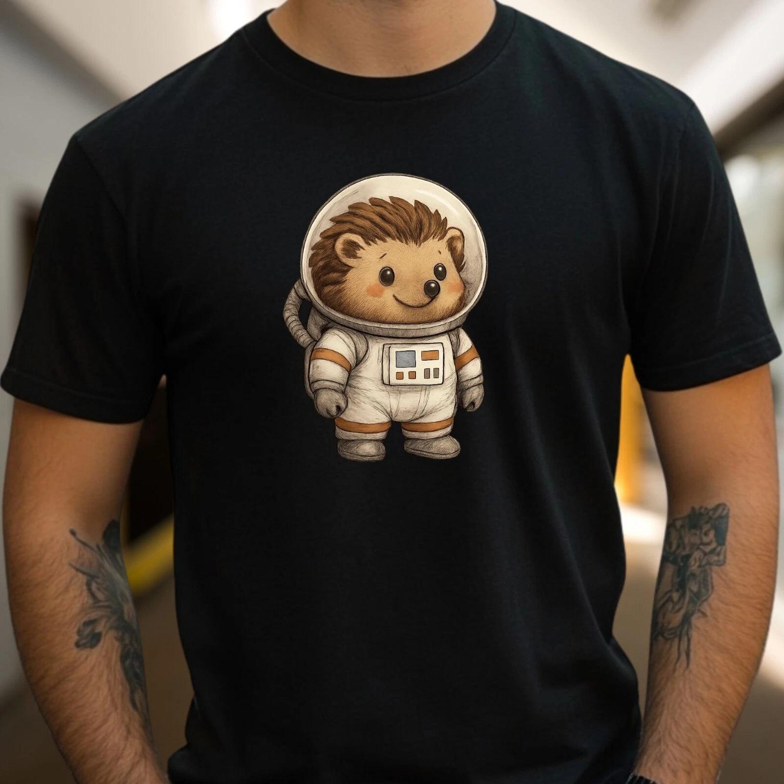 T-Shirt Herren Igel Astronaut Motiv Baumwolle Größe S bis 5XL XXXXL