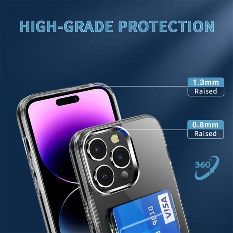 For iPhone 15 Pro Clear Phone Case with 2Pcs Screen Film WANLONFENG CK1 Series Card Holder Cover (Big Lens Hole)