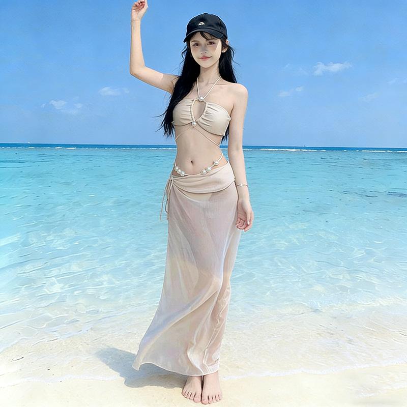 Beautiful Swimsuit Female Sexy Pure Desire 1011 New High-end Bikini Three-piece Long Dress Seaside Vacation Swimsuit