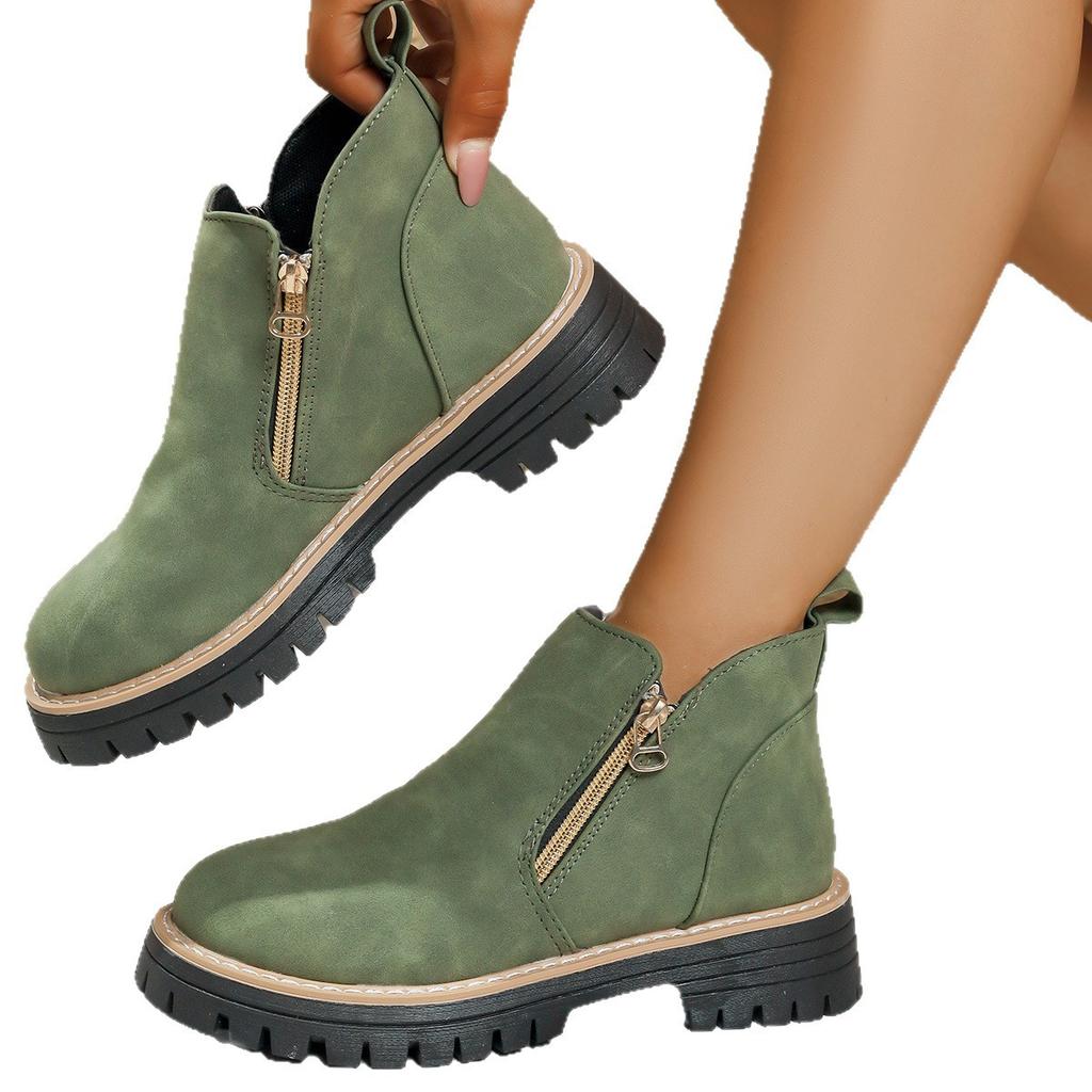 European and American large-size boots 22 autumn and winter new round head thick heel short tube side zipper Martin boots