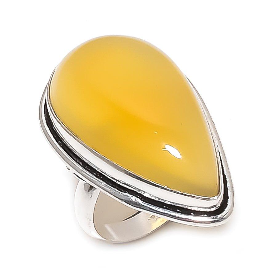Natural Yellow Onyx Gemstone 925 Sterling Silver Jewelry Ring Size 7.5 N0u70