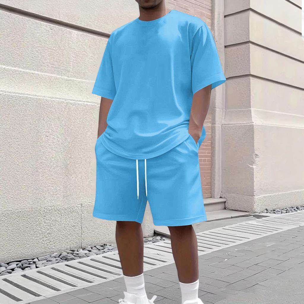 Men’s Short Sleeve Crew Neck T Shirt and Drawstring Shorts Set Relaxed Fit Two Piece Casual Outfit for Everyday Wear