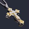 European-American Titanium Steel Cross Necklace with Inlaid Diamonds - Unisex Stainless Steel Pendant