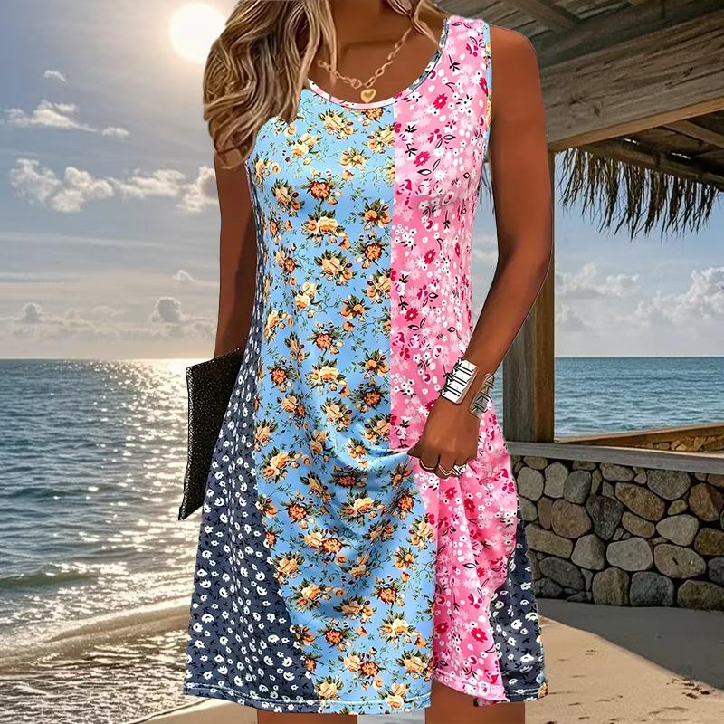 

Женское платье без рукавов с круглым вырезом, свободное, мягкое и удобное, большого размера с принтом «ракушки» 8XL розовый