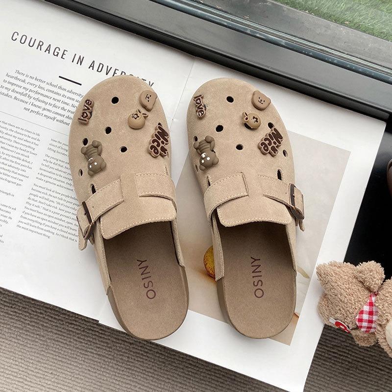 Leather Platform Women's Shoes Spring and Summer New Bag Head Half Slippers Wear Sandals Hole Shoes Single Shoes