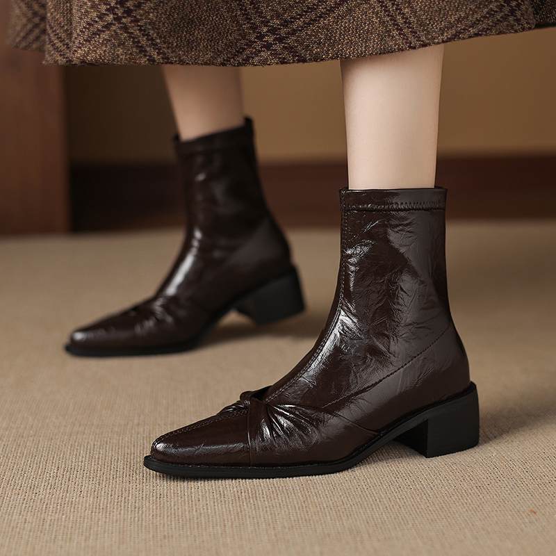 Krazing Po Microfiber Winter Pointed Toe Size 33 Western Boots Size 43 Butterfly-knot Med Heels Ankle Boots