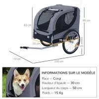 HOMCOM Bike Trailer for Dog Animals with Flag and 8 Gray and Black Reflectors