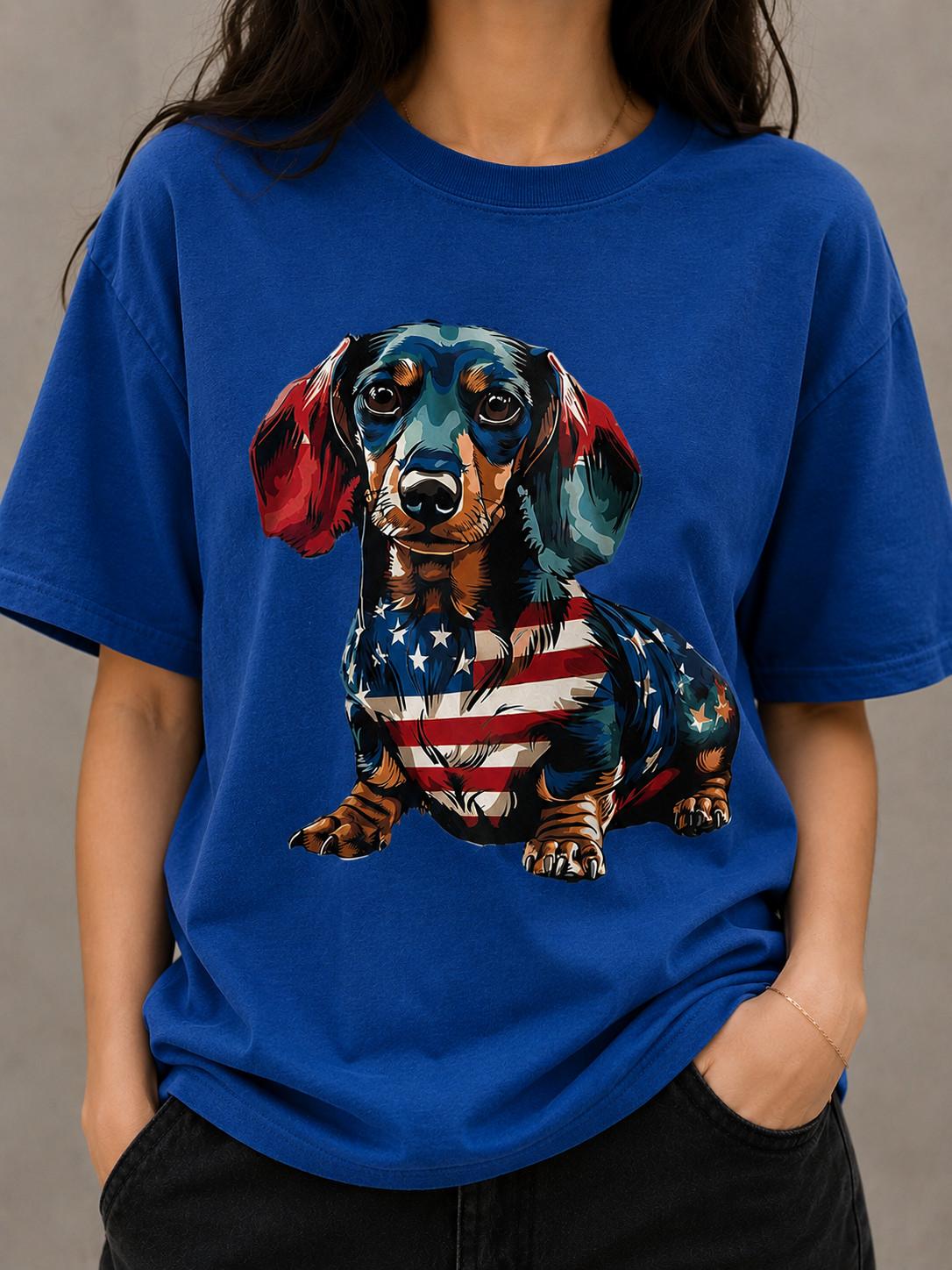 Patriotic Dachshund Shirt, American Flag Wiener Dog Tee, USA Dog Lover T-Shirt XXL