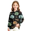 Girls School Uniform Top with Halloween Print Long Sleeve Casual Blouse for Daily Wear