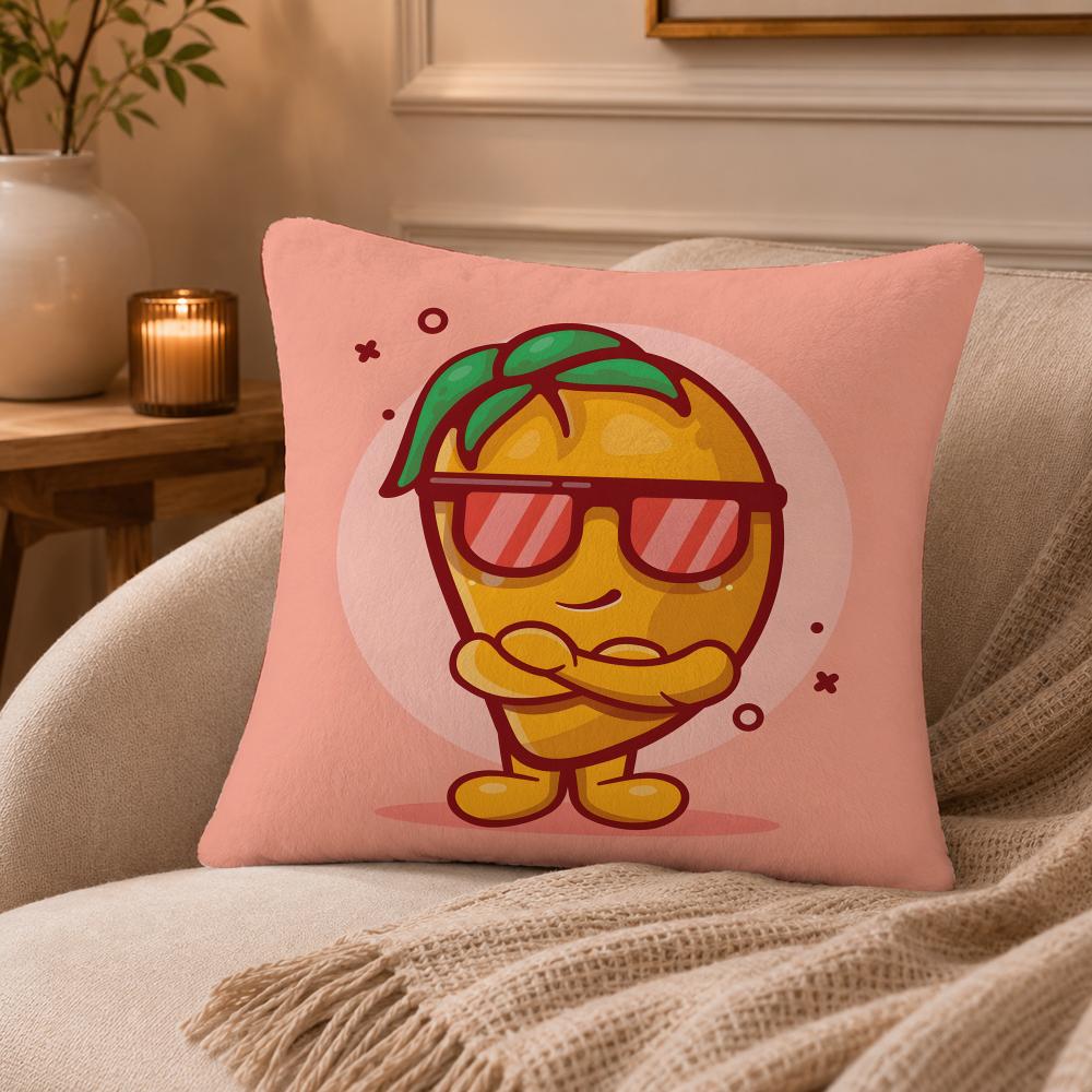 Mango illustration Cushion Cover Anti-dustmite Pillowcase Invisible zipper silky short plush Sofa cushion cover