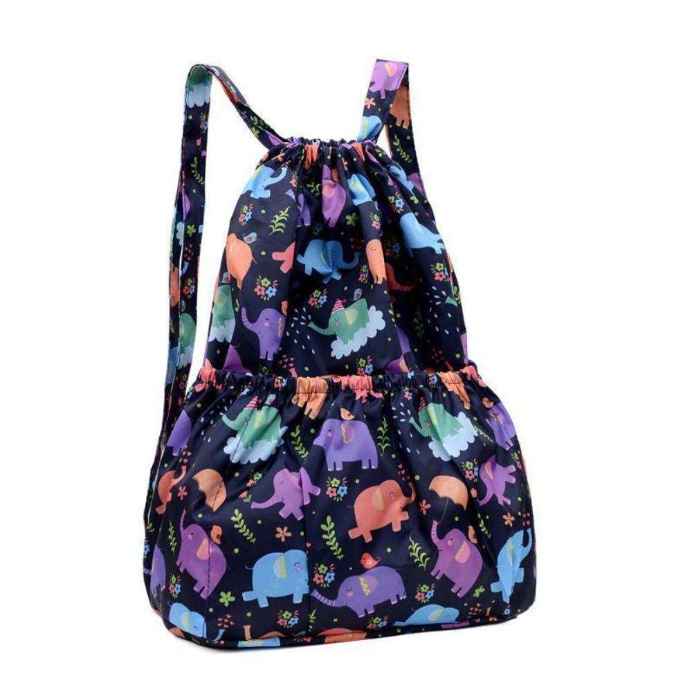 Versatile Floral Printed Drawstring Bag Waterproof Large Capacity Backpacks Sports Fold Portable Shopping Bag Teenage Girls
