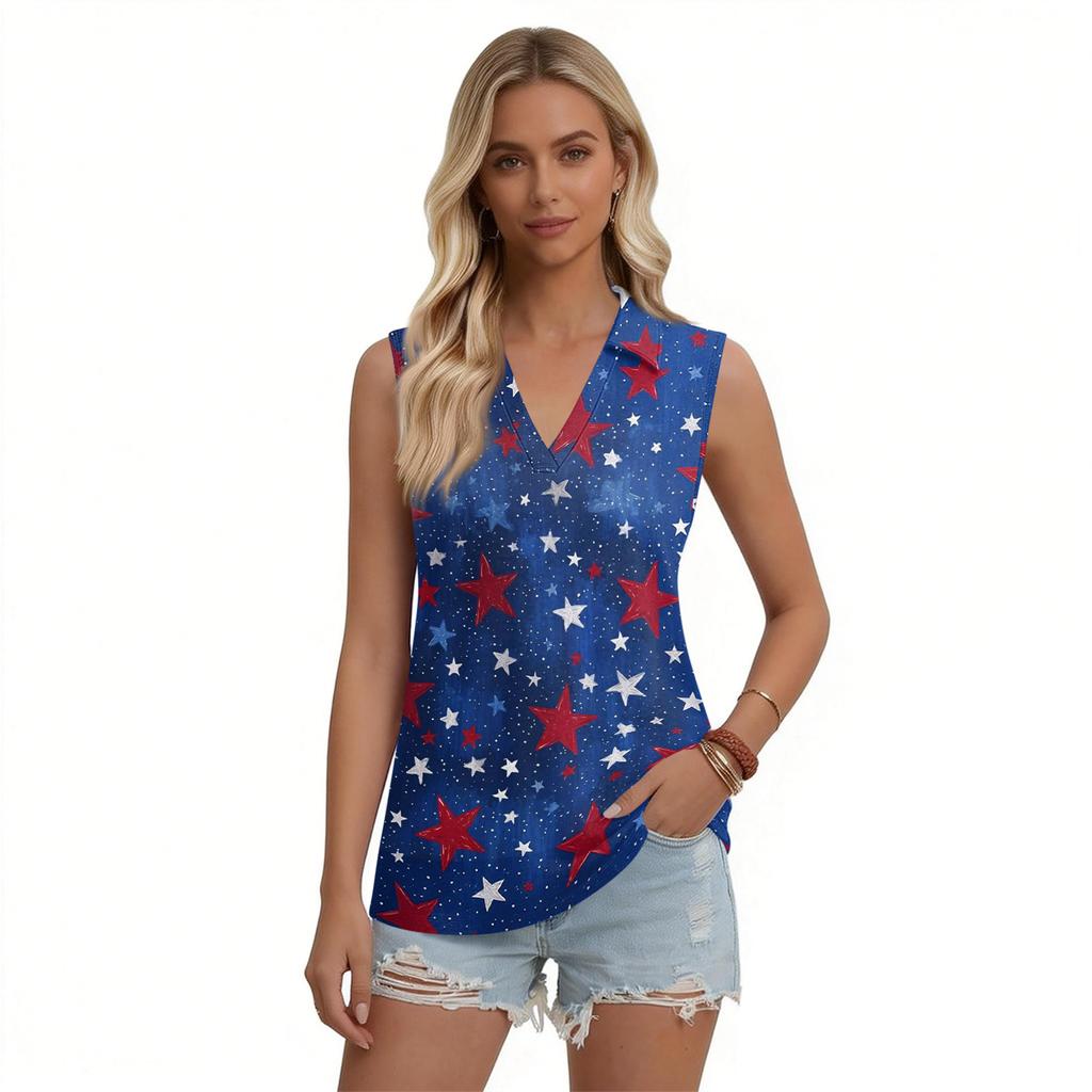 Women's Fashion Casual Lapel Sleeveless Color Shirt Women's V-Neck Up Tops