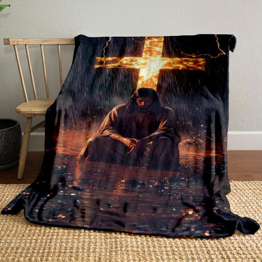

Jesus Cross Rain Blanket Printed Blanket for Living Room Bed Couch lunch break Soft Cozy Blanket for Friend s festival Gift 80cm x 120cm