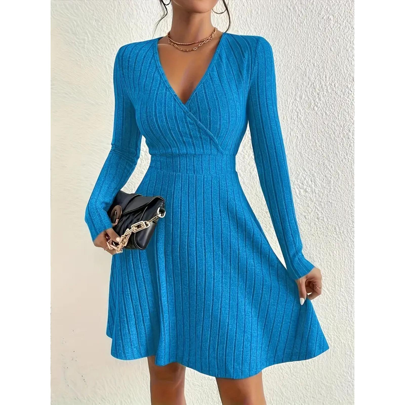 

Осень и зима Новое платье-зонтик с V-образным вырезом, сексуальной линией талии, А-силуэта, с длинными рукавами и юбкой-зонтиком XL