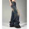 American Retro Style Women's Wide-Leg Deconstructed Jeans, Mud Yellow Distressed, High Street Fashion