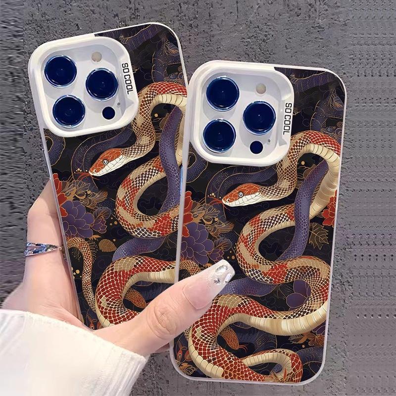 Applicable iPhone16ProMax iPhone Case 15 Art 14 Petal Snake 13 Color Silver 12 Laser IMD