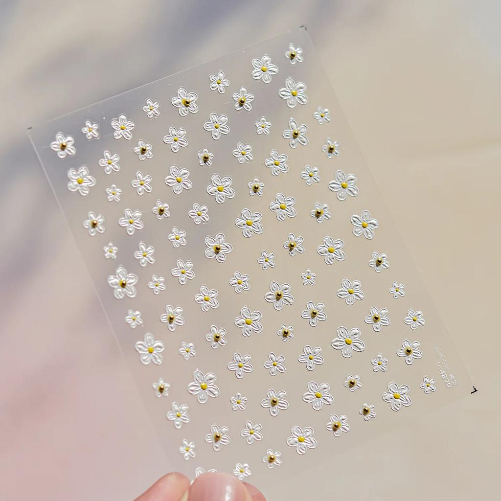 Crystal White Flower Leaves Petal Wet garden Spring Charming Elegant 5D Nail Art Stickers Rhinestone Adhesive Manicure Decals