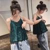 Women's Loose Casual Sequined Camisole Vest V Neck Shiny Sparkling Basic Top