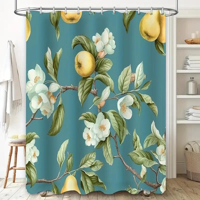 Modern bathroom decor shower curtain with floral fruit pattern for kids' bath area waterproof fabric washable home accessories B