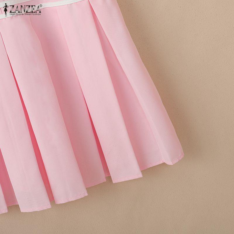ZANZEA Damen Freizeitkleid mit Puppenkragen Sommer Kurzarm