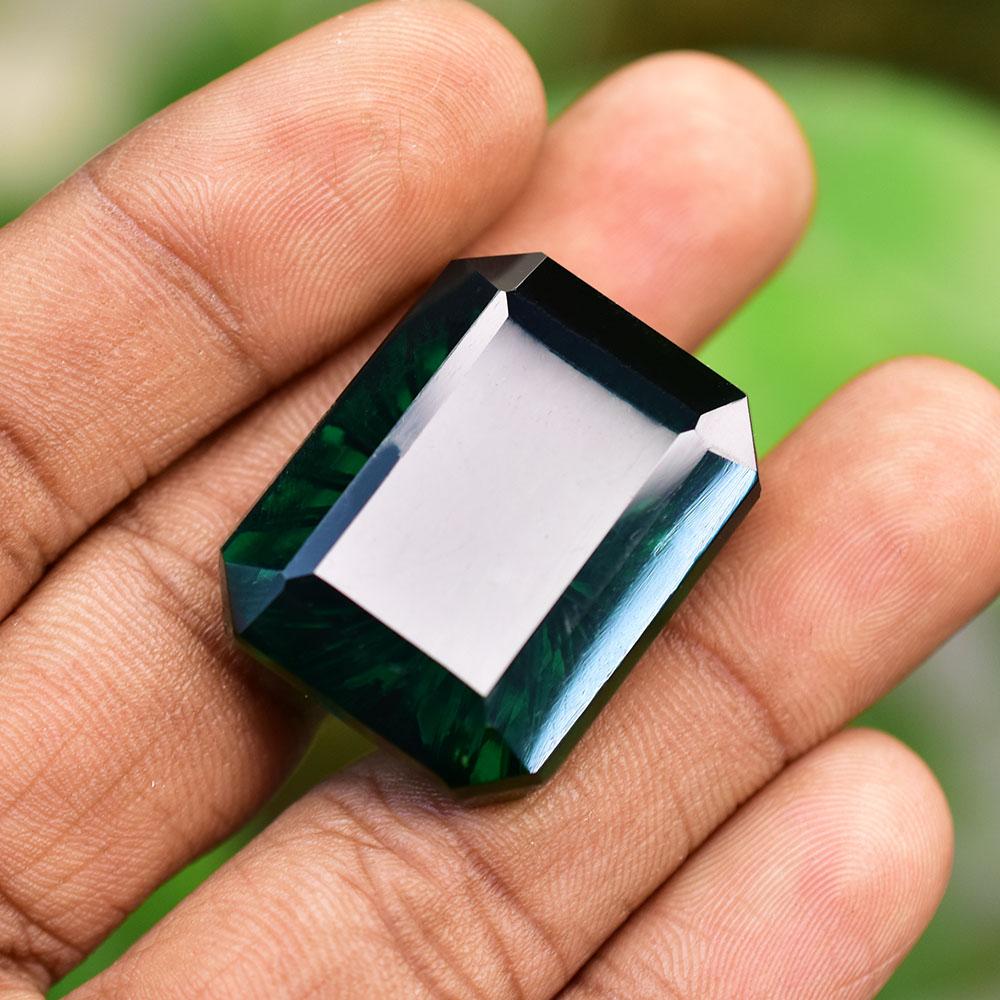 Lab Created 73.35 Ct UNIQUE Green Garnet Emerald Cut   Loose Gemstone