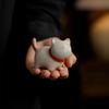 Ru Ware Handmade Tea Pet Cat Figurine Cute Ceramic Crackle Glaze Decorative Ornament for Tea CeremonyHome Office Desk Decor Gift