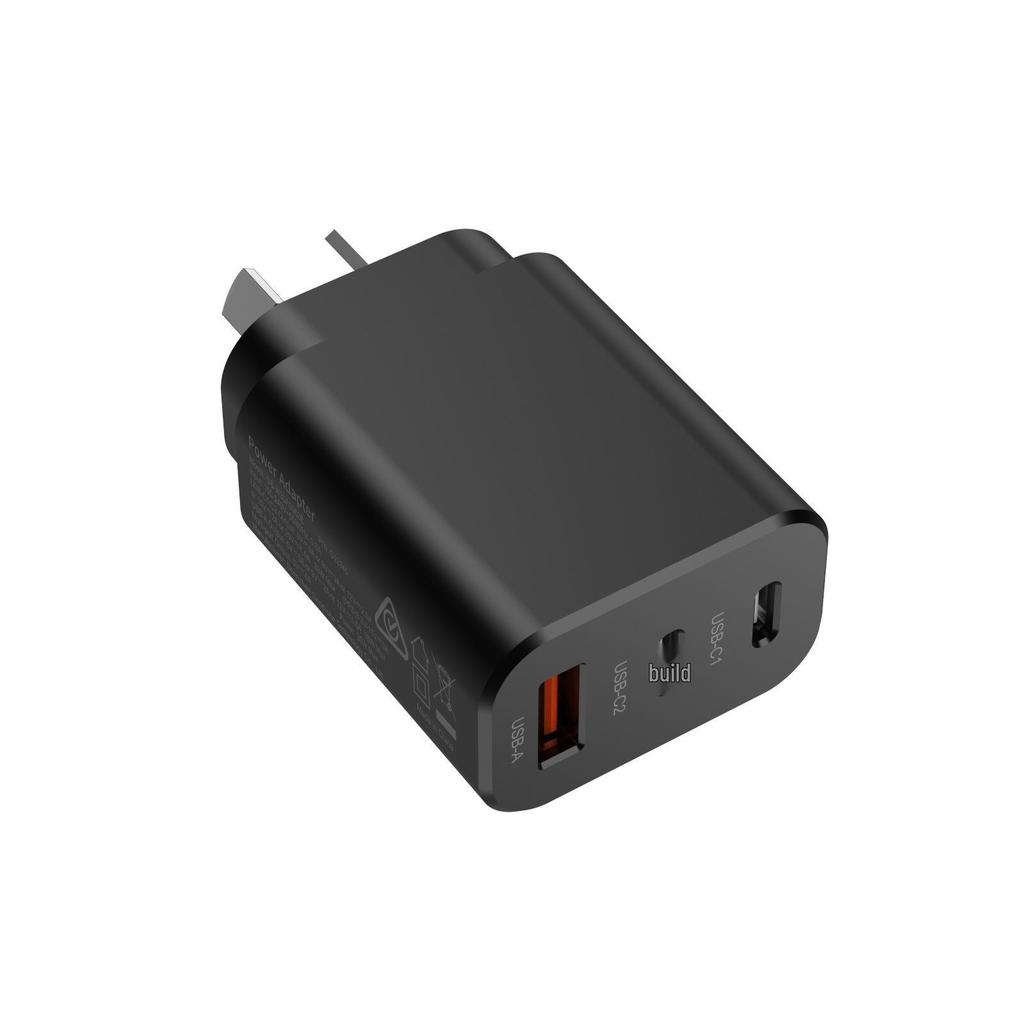 SAA-Certified 30W Charger: Dual Type-C + USB-A, QC3.0, AU Plug