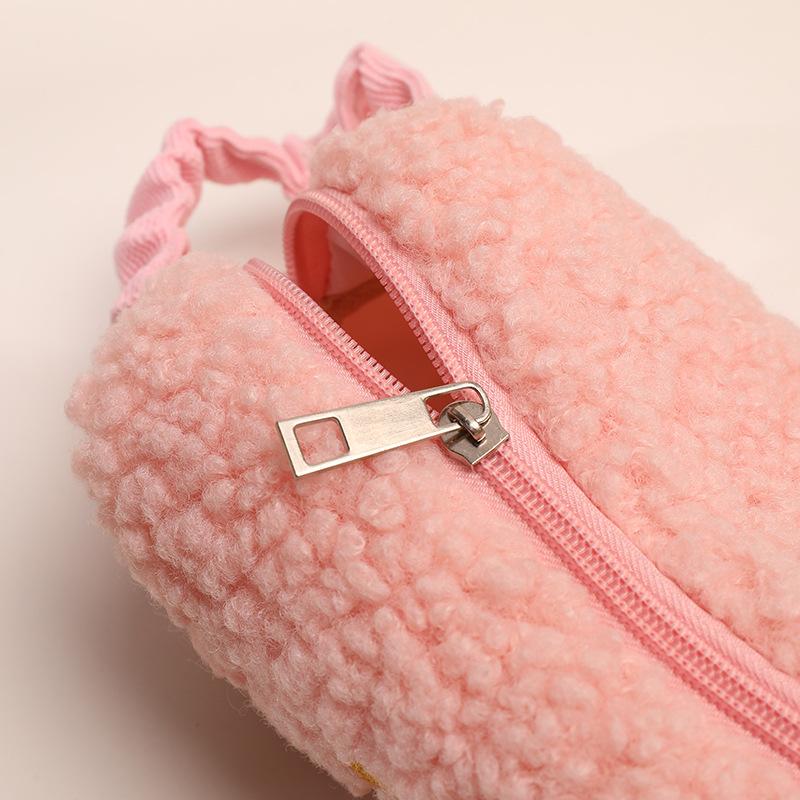 Candy Color Cartoon Cute Lambswool Pencil Bag Stationery Storage Bag Students Large Capscity Pencil Case Makeup Organizer