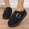 Fashion Fashion Metal Buckle Close Toe Cotton Outdoor Slippers Women 2025 Short Plush Thick Bottom Snow Boots Warm Winter Shoes Women