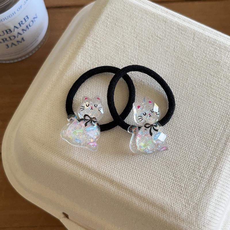 

2 шт. Милые цветные резинки для волос в виде кошки для девочек, аксессуары для волос принцессы, детские резинки для волос, головные уборы для малышей белый