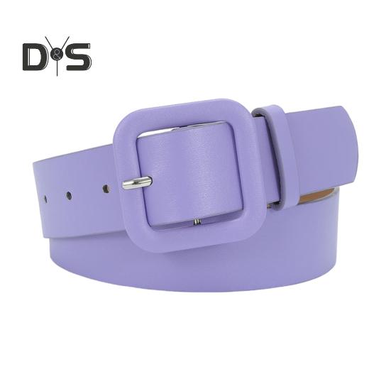Women Belt Multi Holes Adjustable Length Square Buckle Faux Leather Waistband Jeans Dress Coats Candy Color Belt