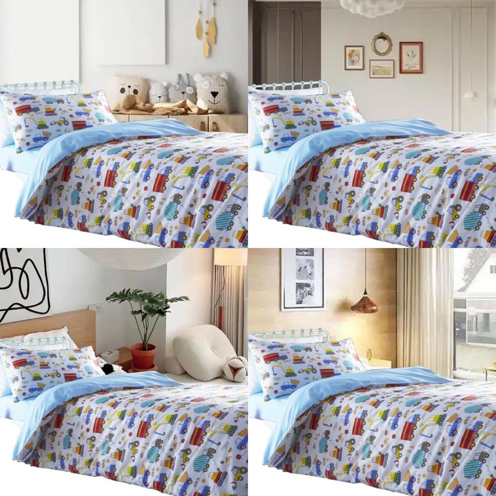 Car Trucks Diggers Cartoon Pattern 3d Digital Printed Bed Set With Polyester Cotton For Kids Bedroom Decor