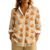 Women's Retro Halloween Printed Button Up Long Sleeved Casual Regular Shirt Collar Top