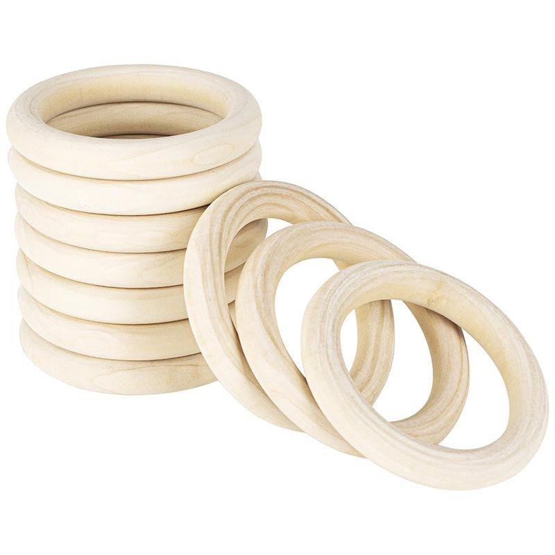 Unfinished Wooden Rings For Crafts, 75Mm Natural Solid Wood Rings For DIY Macrame And Jewelry 20PCS
