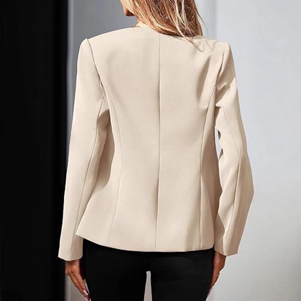 Women's Slim-Fit Round Neck Long Sleeve Button Pocket Lined Cardigan Top Jacket