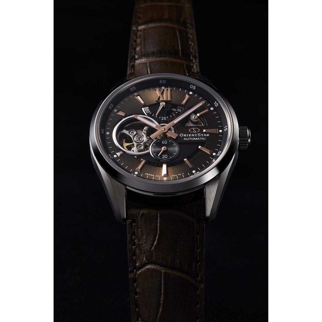 [ORIENT STAR] Men's Modern Skeleton Automatic Watch, Open Heart, Made In Japan, 2-Year Warranty, Brown, Model RK-AV0008Y