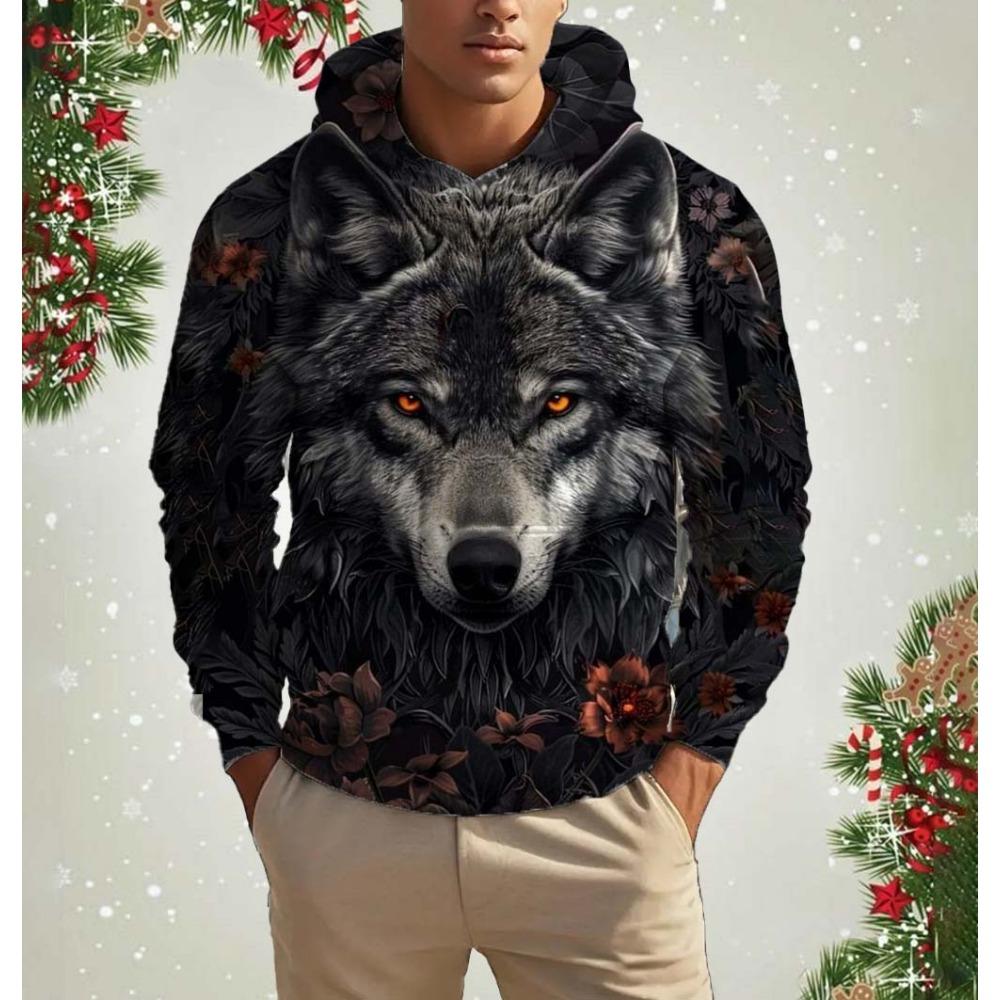 Men's Hooded Fashion Animal Wolf 3D Print Hoodies Top Spring Autumn Fashion Casual Long Sleeved Pullover Oversized Sweatshirts