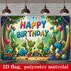 2D Dinosaur Happy Birthday Backdrop with Cartoon Dinosaurs, Gifts & Balloons