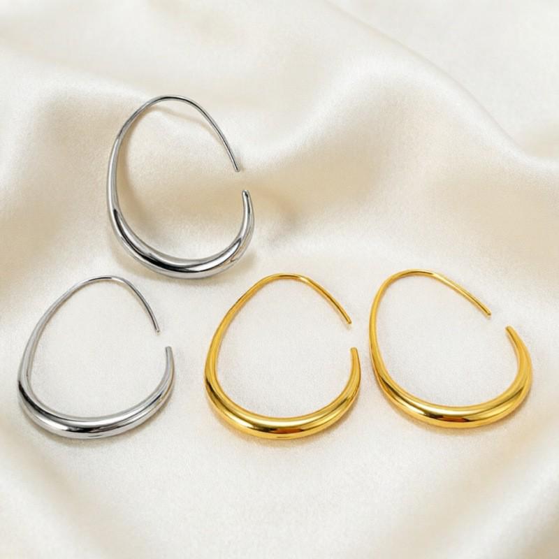 Titanium Steel Simple Line Earrings: Stainless Steel Studs and Hoops with Unique Design for European and American Style.