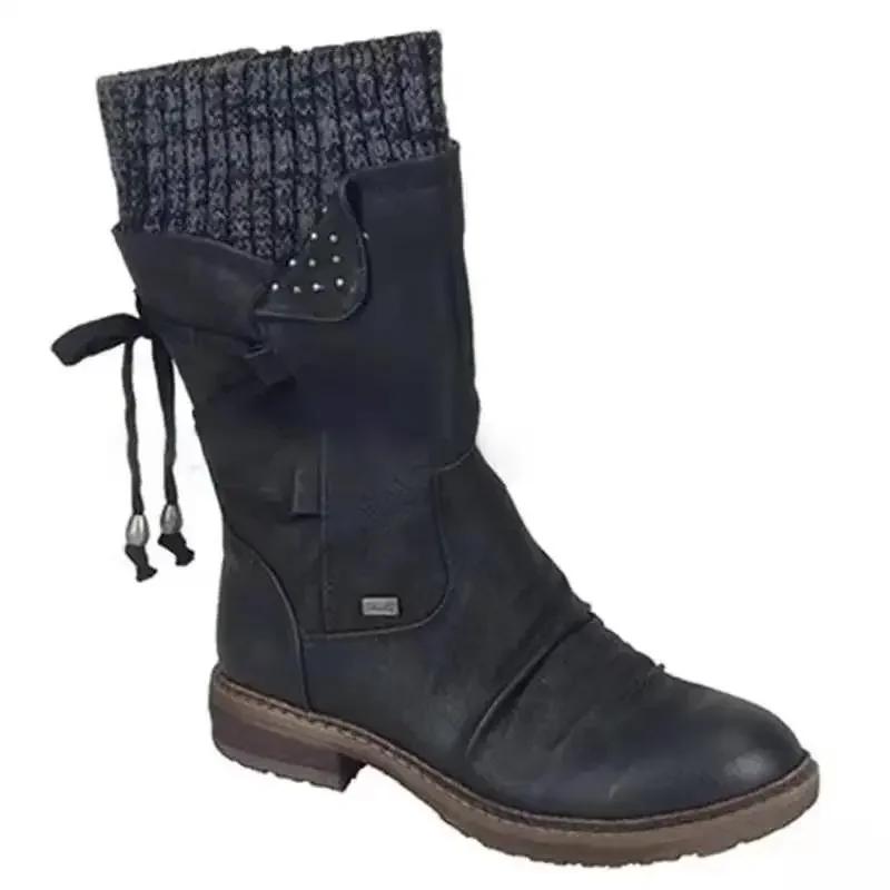 Mode Damen Retro Warme Wollstiefel Wintermode Schnürung Plateau Lässige Baumwollschuhe Flauschiges Plüsch Wildleder Kälteabweisende Kurze Schneestiefel